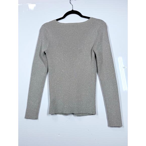 Ralph Lauren V-Neck Winter Preppy Long Sleeve Sweater Metallic Women SizeP/Large - Picture 6 of 8